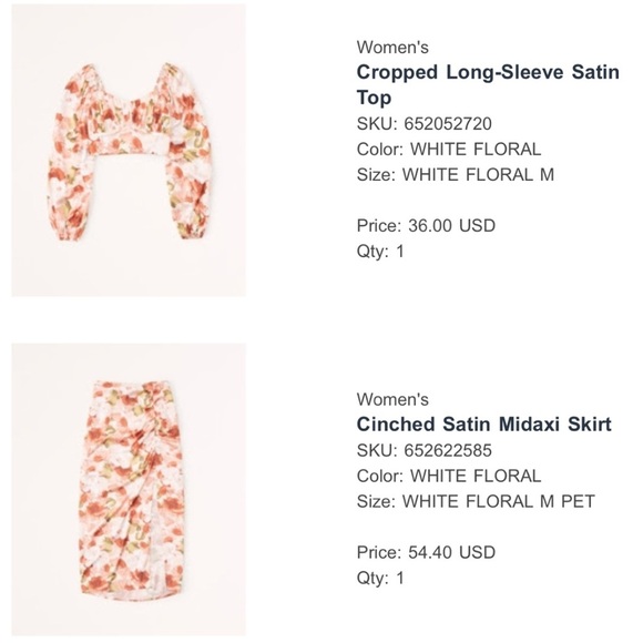 abercrombie & fitch white floral Cropped Long-Sleeve Satin Top - Picture 4 of 7